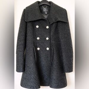Black Peplum Peacoat – Double Breasted Wool Blend Jacket – Size S